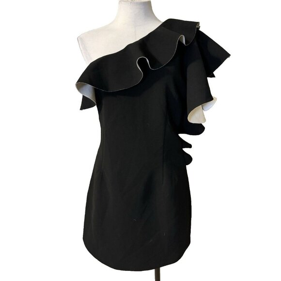Endless Rose Dress Large Black White Ruffle One Shoulder Party Cruise NEW NWT - Picture 1 of 12
